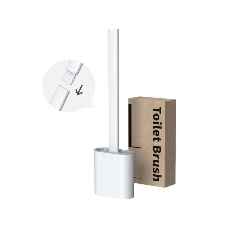 Bathroom Silicone Toilet Brush and Holder Set with Anti-Slip Long Plastic Handle