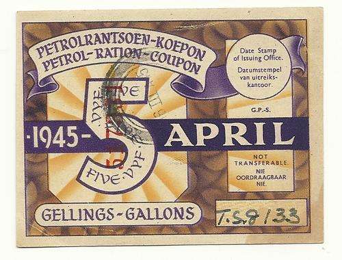 Petrol Ration Coupon - 5 Gallons April 1945