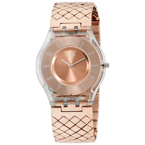Swatch Pink Cushion Rose-Gold Dial Stainless Steel Ladies Watch