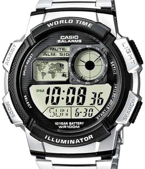 Brand New Casio Chrono World Time 100M WR Watch ** 10-Year Battery ** Alarms ** Auto Calendar **