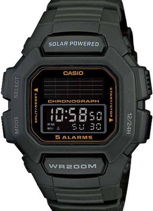 Brand New Casio Solar-Powered 200M WR Military Style Watch ** Alarms ** Auto-Calendar **