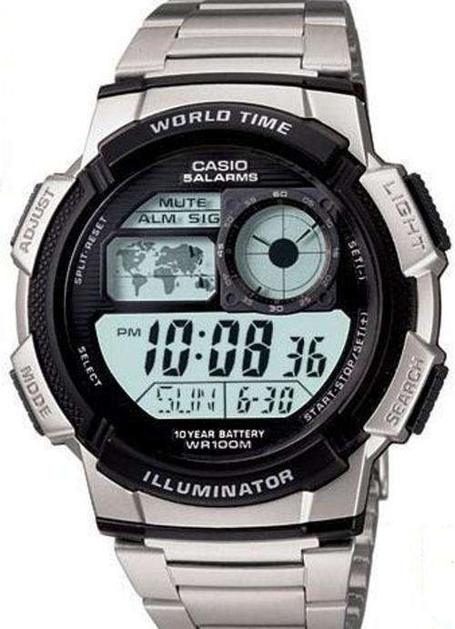 New Casio World Time 100M WR Watch ** 10-Year Battery ** Alarms ** Auto-Calendar ** In-Stock **