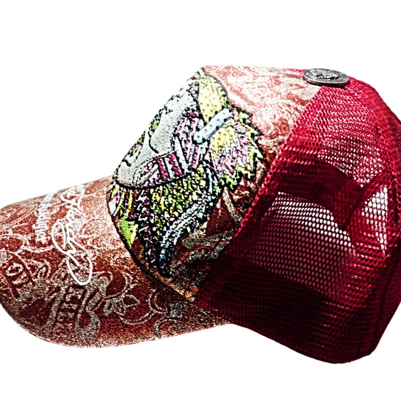Authentic Ed Hardy NWT Y2K Trucker Style Hat - Red Glitter Rhinestone Dragon Design