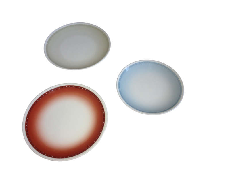 Antique Set of 3 Susie Cooper Bone China Plates 1950s Harlequin Series