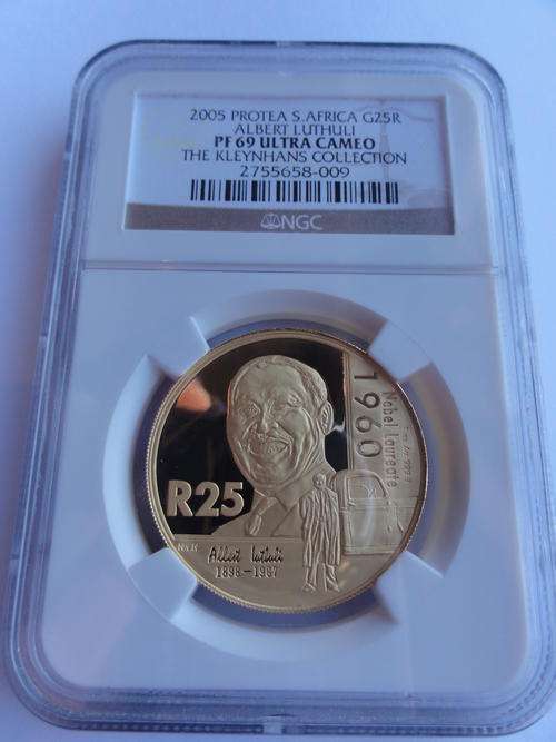2005 Protea South Africa Gold 25 Rand ALBERT LUTHULI PF 69 Ultra Cameo