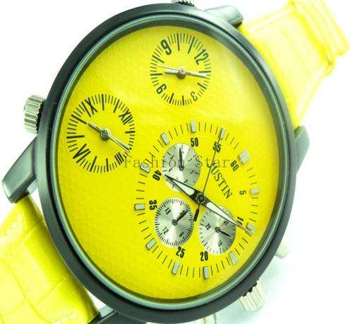 Stylish and Large Metal Case with Leather Band Men's Watch A23