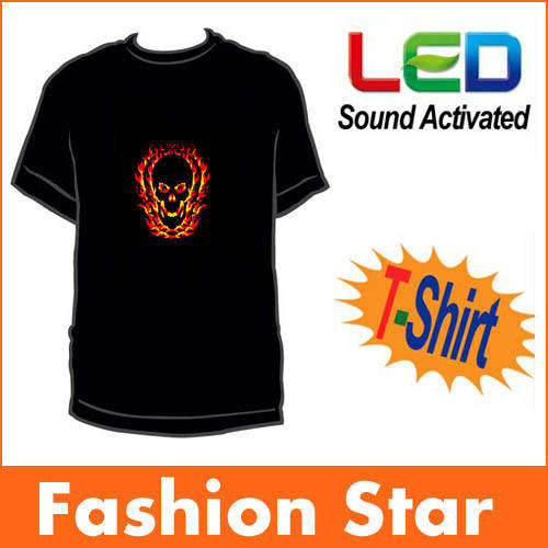 Sound Activated Light Up Flashing Rock Disco Equalizer LED T-Shirt Size:S