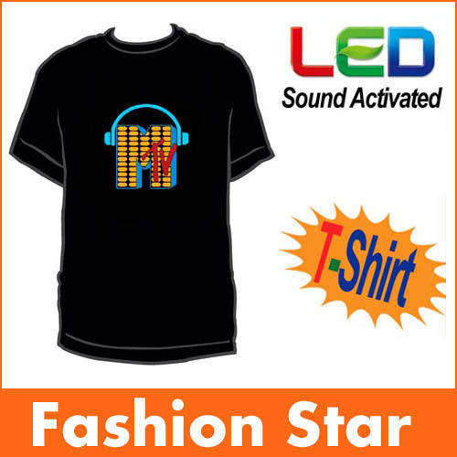 Sound Activated Light Up Flashing Rock Disco Equalizer LED T-Shirt Size S or M