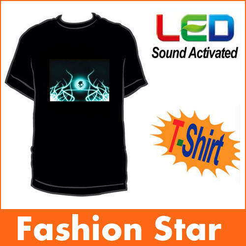 Sound Activated Light Up Flashing Rock Disco Equalizer LED T-Shirt Size Medium