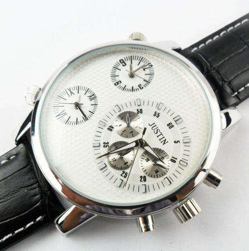 Stylish and Large Metal Case with Leather Band 3 Movements Men's Watch