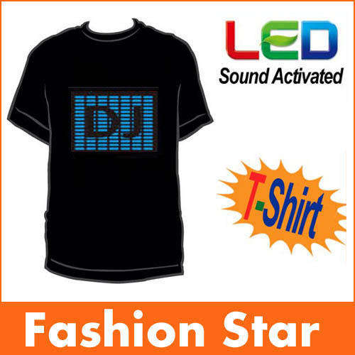 Sound Activated Light Up Flashing Rock Disco Equalizer LED T-Shirt Size S M or  L
