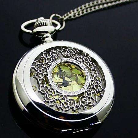 Fashionable Silver Color  Pocket Watch With Chain.