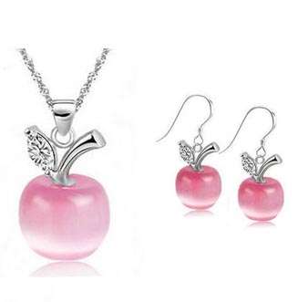 Fashion Jewelry Beautiful Pink Opal Apple Style Set Necklace And Earring