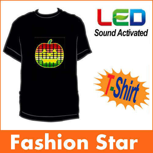 Sound Activated Light Up Flashing Rock Disco Equalizer LED T-Shirt Size M