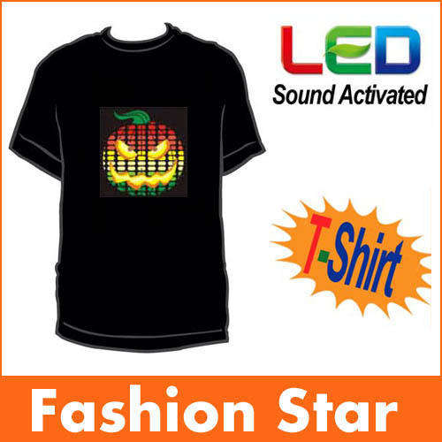 Sound Activated Light Up Flashing Rock Disco Equalizer LED T-Shirt Size M