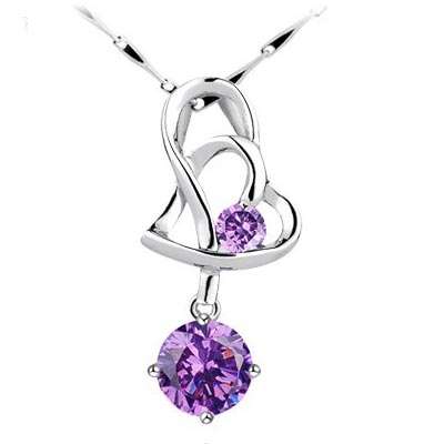 Fashion Jewelry Beautiful Romantic Love Amethyst Heart-Shaped Gold Plated Necklaces !