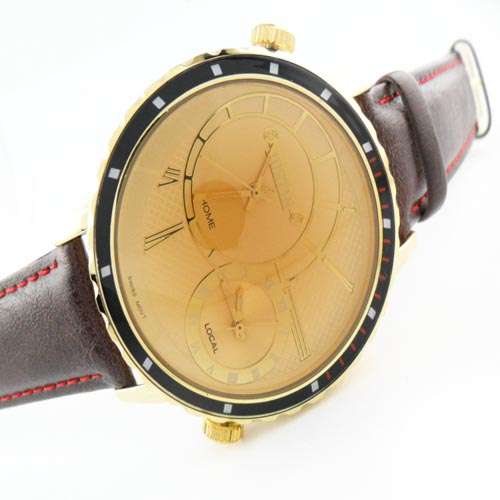 Stylish and Large Metal Case 2 Movements With Leather Band Men's Watch