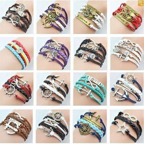 Hot Seller !!! -- Fashion Infinity Leather Bracelet More Then 100+ Types In Stock