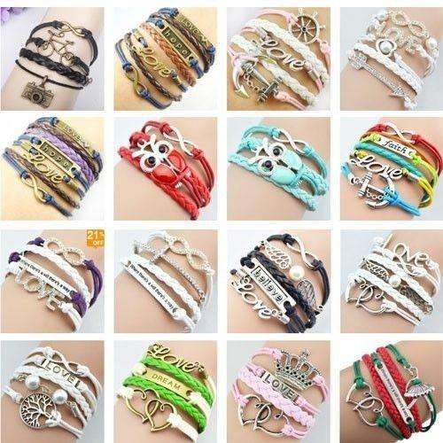 Hot Seller !!! -- Fashion Infinity Leather Bracelet More Then 100+ Types In Stock