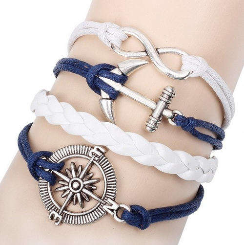 Hot Seller !!! -- Fashion Vintage Rectangle Anchors Rudder Leather Infinity Multilayer Bracelets