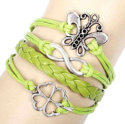 Hot Seller !!! -- Fashion Vintage Rectangle Butterfly & Clover Leather Infinity Multilayer Bracelets