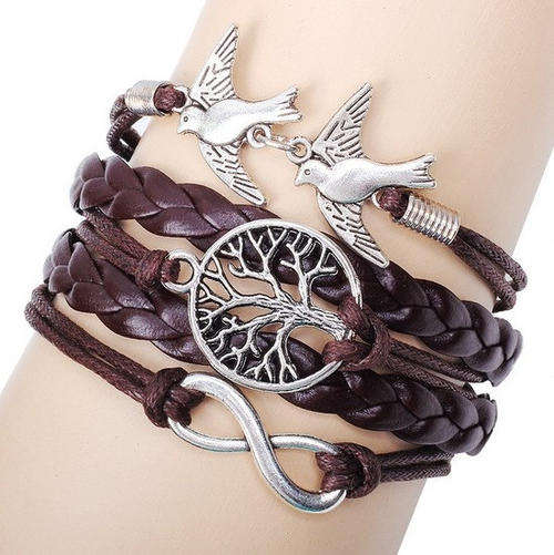 Hot Seller !!! -- Fashion Vintage Rectangle Tree of Life & Bir Leather Infinity Multilayer Bracelets