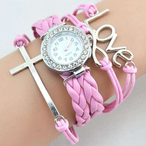 Fashion Lovely Cross Rhinestone Infinity Bracelet Lady`s Quartz Wrist Watch !!