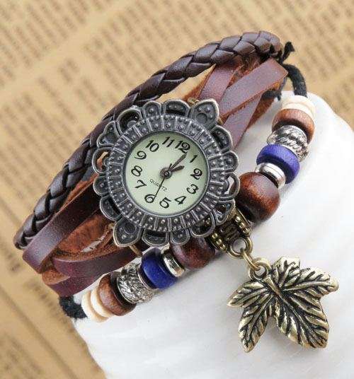 Hot!! Fashion Pure Leather Punk Retro Dragonfly Quartz Wrist Watch !!