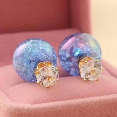 Trendy Double Ball Czech Zircon Pearl Stud Earrings HSE008