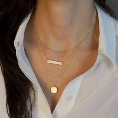 Trendy Layered Chains Collar Necklace TSN006 Golden
