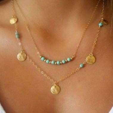 Trendy Layered Chains Collar Necklace TSN010 Golden