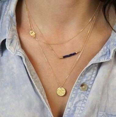 Trendy Layered Chains Collar Necklace TSN013 Golden