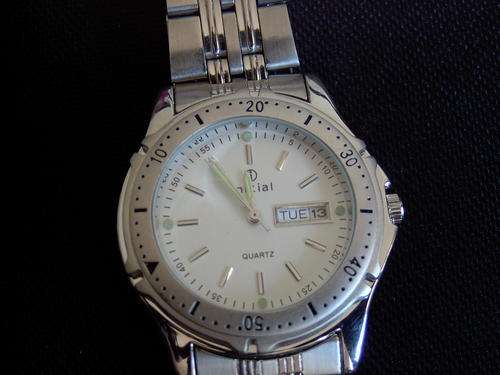 stainless initial mens watch with day and date