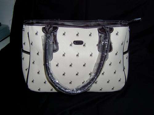 STUNNING  POLO HANDBAG IVORY AND BROWN ..LOW START