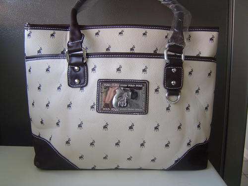 STUNNING  POLO HANDBAG IVORY AND BROWN...LOW LOW START