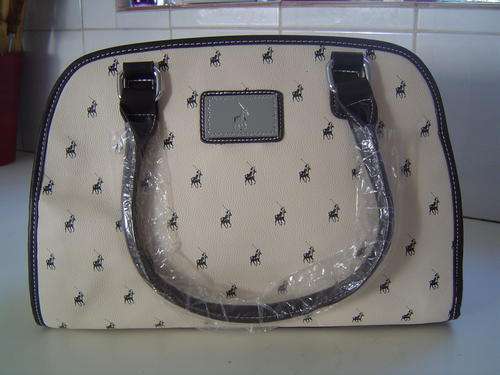 STUNNING  POLO HANDBAG IVORY AND BROWN...LOW LOW START