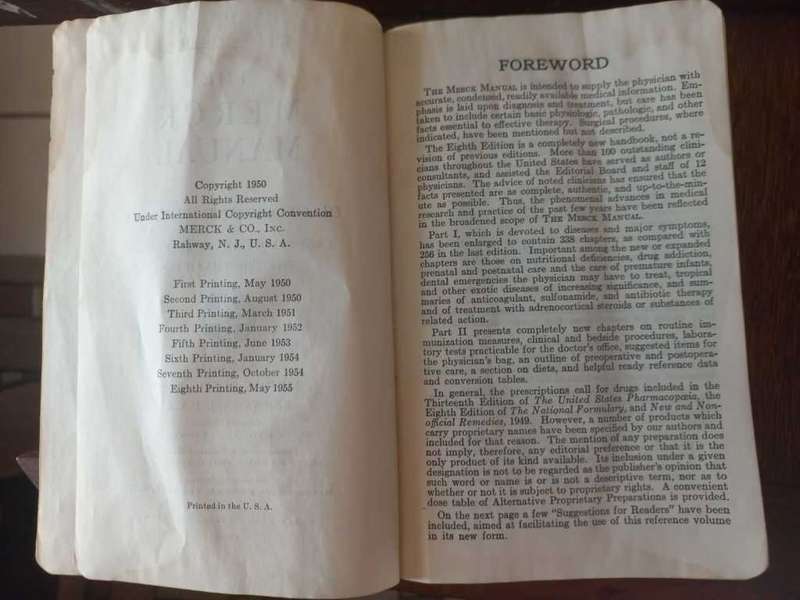 Vintage `The Merck Manual` Eighth edition, Eighth print 1955