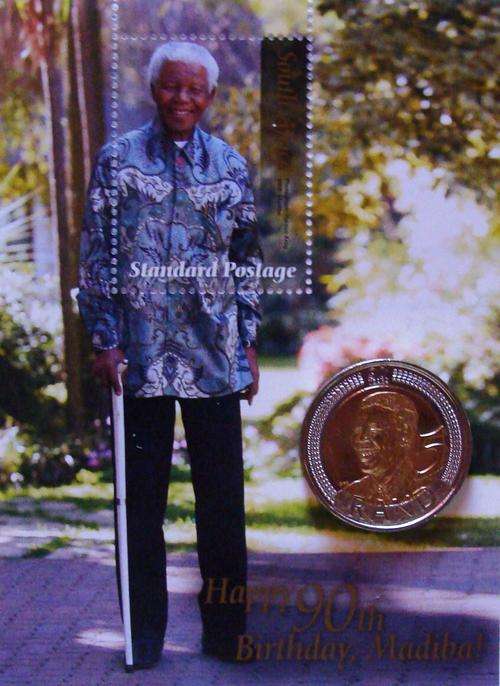 {{MS68 SOLD FOR R22501}} 75 x BRILLIANT UNCIRCULATED MANDELA R5 COINS PLUS 75 MINT CRISP STAMPS