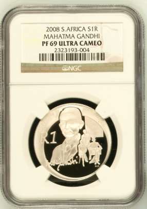 2008 GANDHI SILVER R1 GRADED BY NGC - PF69 ULTRA CAMEO