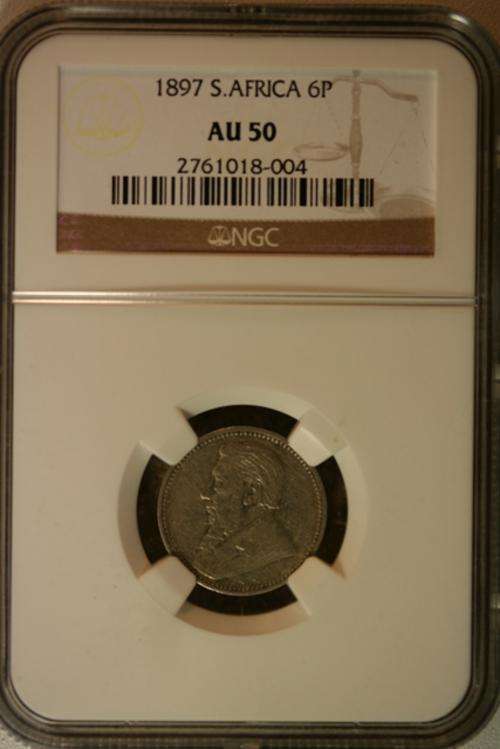 1897 ZAR 6 PENCE NGC AU 50
