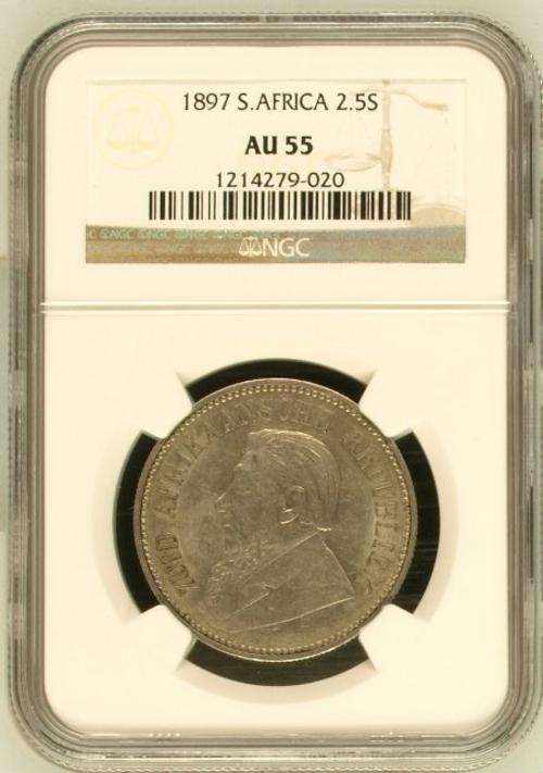 1897 ZAR 2.5 SHILLINGS NGC AU 55
