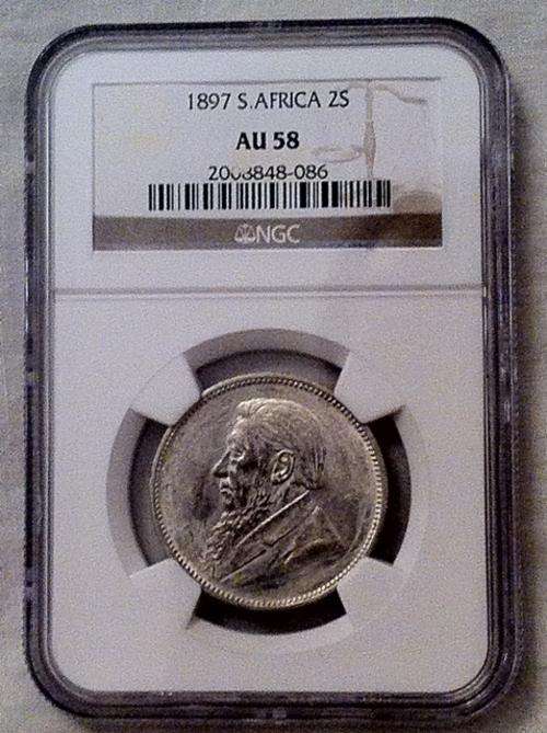 1897 ZAR 2 SHILLINGS NGC AU 58