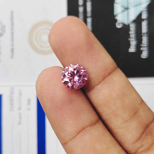 6.5mm 1.00ct Pink Color VVS1 Round Cut Moissanite Stone Loose Gemstone With Certificate