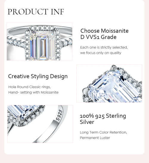 2 Ct 6*8mm Radiant Cut D Color VVS1 925 Silver Certified Moissanite Engagement Ring With Certificate