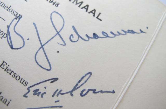 SOUTH AFRICA - 1948 OPENING DAY LUNCHEON OF THE NATIONAL PARTY GOVERNMENT WITH SIGNATURES
