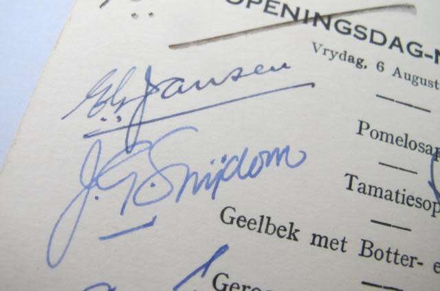 SOUTH AFRICA - 1948 OPENING DAY LUNCHEON OF THE NATIONAL PARTY GOVERNMENT WITH SIGNATURES