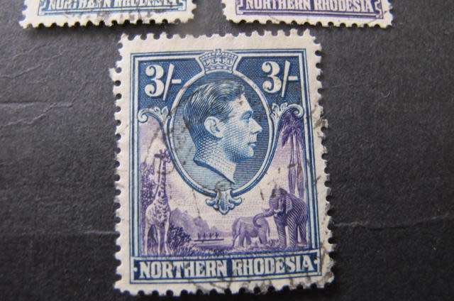 Rhodesia - Northern Rhodesia - 1938-1952 - 41/2d, 9d, and 3/- used stamps
