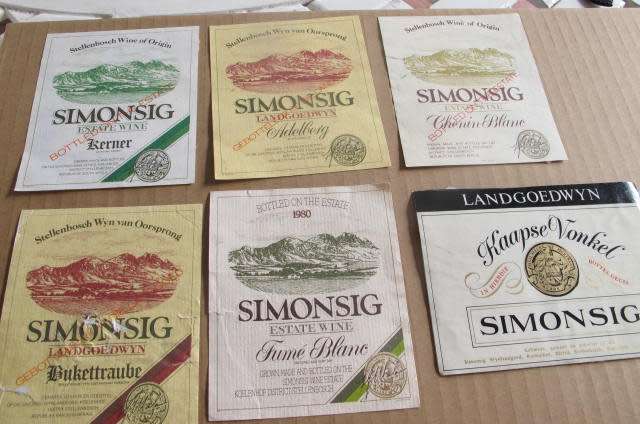 Simonsig - 12 different vintage wine labels