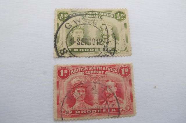 Rhodesia - 1910 Double Heads 1/2d and 1d used