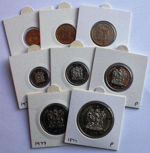 SA Decimal complete Proof set coins - 1977 - in coin flips (including Silver R1) - CAT=R 450!!!